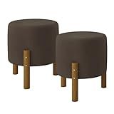 Kit 2 Puffs Decorativo Redondo Banqueta Sala Quarto Escritório Pés Madeira Zuppy Marrom Suede