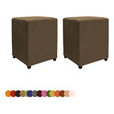 Kit 2 Pufs Puff Banqueta Quadrado Decorativo Courino Cubo Cor Marrom Suede