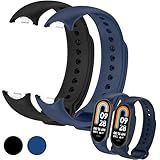 Kit 2 Pulseiras Para MI Band 8 Cor Preto E Azul Escuro Bracelete Em Silicone TPU Regulavel Macia Confortavel E Regulagem Para Vários Tamanhos