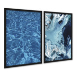 Kit 2 Quadro Decorativo Água Mar Tinta A Óleo Azul 30x42cm