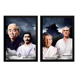 Kit 2 Quadros Arte Jiu Jitsu Mestres Kano Maeda Gracies