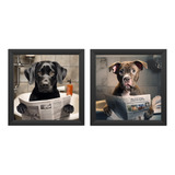 Kit 2 Quadros Banheiro Lavabo Dogs Pet Jornal Labrador