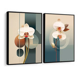 Kit 2 Quadros Decorativos Flor Orquídea Abstrato Com Moldura