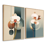 Kit 2 Quadros Decorativos Flores Orquídea Abstrato Moldura