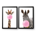 Kit 2 Quadros Para Casa - Girafa E Zebra