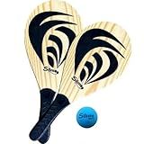 Kit 2 Raquetes Frescobol Tênis Praia De Madeira Com Bola