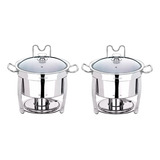 Kit 2 Rechaud Redondo Banho Maria Aço Inox 8 Litros Alcool Gel Brinovar
