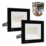 Kit 2 Refletor Led 50w Holofote Bivolt Prova Dágua Luz Frio