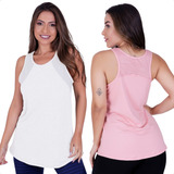 Kit 2 Regata Feminina Academia Blusa Fitness Detalhe Tela