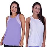 Kit 2 Regata Feminina Academia Blusa Fitness Viscolycra P Lilás Branco 