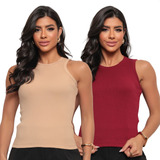Kit 2 Regata Nadador Feminina Tecido Ribana Canelado Premium