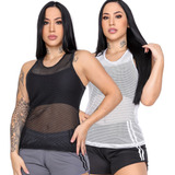 Kit 2 Regatas Feminina Telinha Premium Fitness Academia