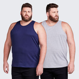 Kit 2 Regatas Plus Size Masculina Lisa Algodão Confortável