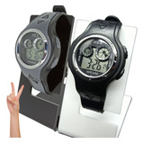 Kit 2 Relógio Digital Led Infantil Menino Menina Masculino Feminino Infanto Juvenil Com Luz Alarme Cronômetro Calendário Correia De Silicone Presente Dia Das Crianças Cor Cinza Preto