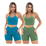 Kit 2 Roupa De Academia Conjunto Fitness Top E Short Treino