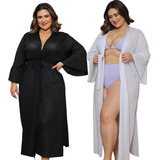 Kit 2 Saída De Praia Longa Vestido Manga Kimono Plus Size