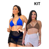 Kit 2 Saida De Praia Saia De Puxar Tule Drapeada Sexy Moda