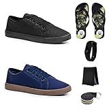 Kit 2 Sapatênis Casual Amarrar Cinto Carteira Relógio E Chinelo Preto Azul 38