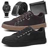 KIT 2 Sapatênis Masculino Super Conforto Relógio Cinto Carteira Preto Café 40