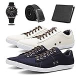 KIT 2 Sapatenis Masculino Tenis Casual Conforto Cinto Carteira Relógio Preto Palha 44