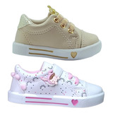 Kit 2 Sapatinho Bebe Meninas Botinha Feminina Infantil Tênis