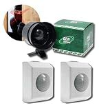 Kit 2 Sensores De Presença Movimento - 1 Sirene Alarme Bivolt Segurança Residencial Com Fotocelula 125dB Cobertura 360º - GKS