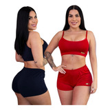Kit 2 Short Doll Top Pijama Curto Feminino Conjunto Dormir