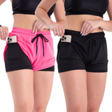 Kit 2 Short Feminino 2 Em 1 Academia Shortinho Treino Bolso