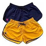 Kit 2 Shorts Bermuda Feminino Opice Tactel Moda Praia F Amarelo Preto Azul Escuro Rosa GG 