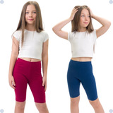 Kit 2 Shorts Infantil Feminino Cotton Legging Confortável