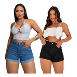 Kit 2 Shorts Jeans Moçabonitta Feminino Adulto Algodão 