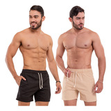Kit 2 Shorts Masculino Bermuda Linho Leve Slim Básica Verão
