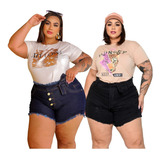 Kit 2 Shorts Plus Size Feminino Jeans Com Lycra 44 58