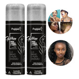 Kit 2 Spray Glitter Brilho Carnaval Cabelo Roupa Corpo Prata