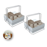 Kit 2 Suporte Porta Sachê Café Chá Açúcar Restaurante Branco