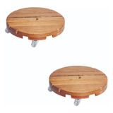 Kit 2 Suporte Vaso Madeira Redondo 35cm Roda Cristal Forte