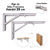 Kit 2 Suportes Mão Francesa Cantoneira Dobrável Retrátil Reforçada Prateleira Mesa 25cm