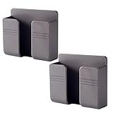 Kit 2 Suportes Multiuso Adesivo De Parede Para Celular Controle Remoto Controle Ar Condicionado Apoio Sem Furos Com Entrada Para Carregador Resistente Prático Vendido Na Cor Cinza Premium Nexup