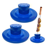 Kit 2 Suportes Porta Espeto Com 5 Furos Azul Para Churrasco