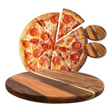 Kit 2 Tábua Madeira Teca P Cortar E Servir Pizza 40 Cm Cor Marrom