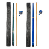 Kit 2 Tacos De Sinuca Profissional C Sola De Couro Platinum Cor Azul E Verde Cruz De Malta Peso 470 G