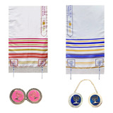 Kit 2 Talit Messianico Azul E Rosa 150cmx50cm 2 Prendedor