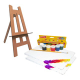 Kit 2 Telas P Pintura 30x40 Cavalete 06 Tintas Pincel