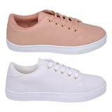 Kit 2 Tênis Feminino Casual Sapatenis Branco Preto Rose Leve