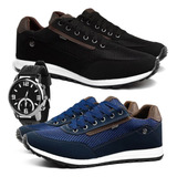 Kit 2 Tênis Masculino Casual Jogging Leve Promoção Relógio