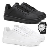 Kit 2 Tênis Masculino Casual Sola Reta Básico Leve Relógio