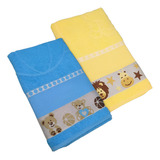 Kit 2 Toalha Banho Aldodão Infantil Criança Bebe Ponto Cruz Cor Menino Azul E Amarelo