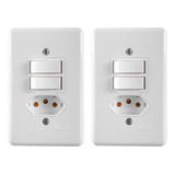 Kit 2 Tomada 20a 2p+t + Interruptor 2 Teclas Simples Ilumi Cor Branco