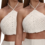 Kit 2 Top De Crochê Feminino Verão Cropped Topinho Triangulo