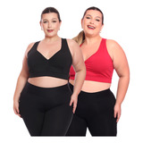Kit 2 Tops Plus Size Fitness Feminino Academia Decote